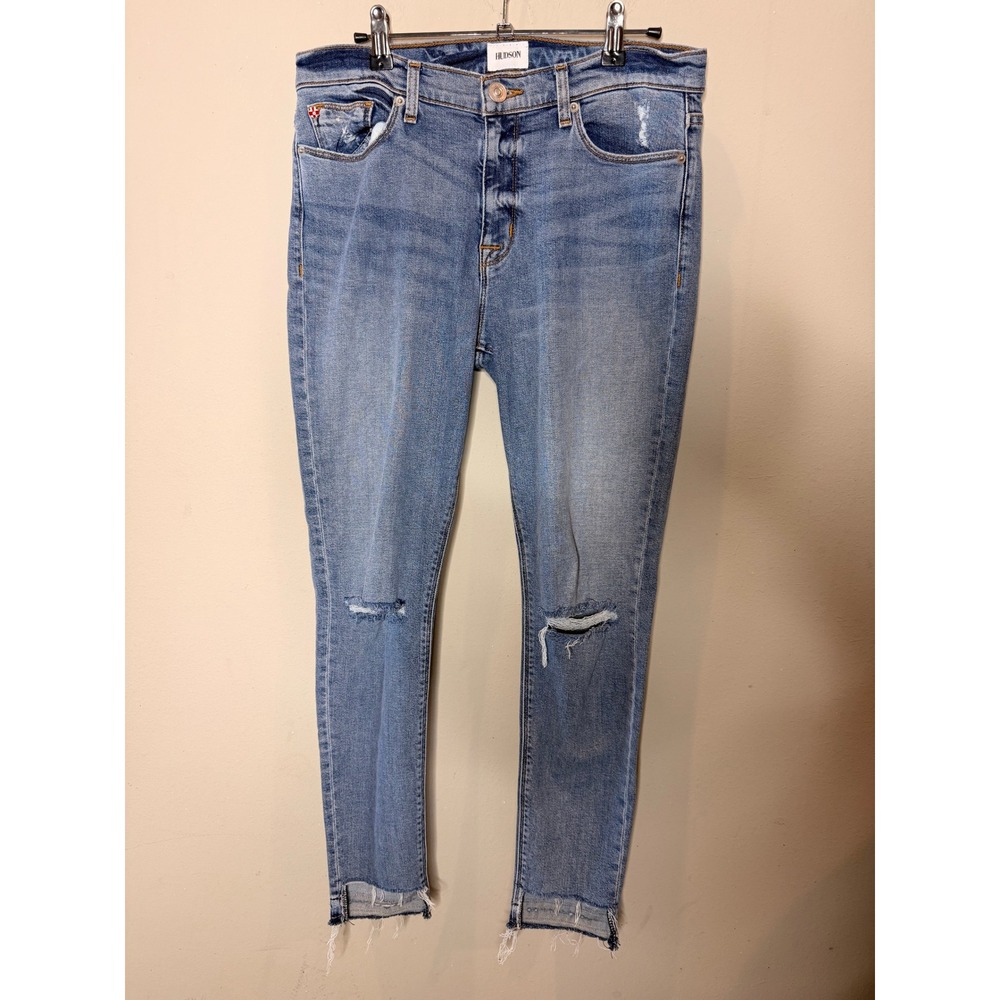 Hudson Nico Ankle Super Skinny Jeans Womens 30 Light Blue Distressed Hem